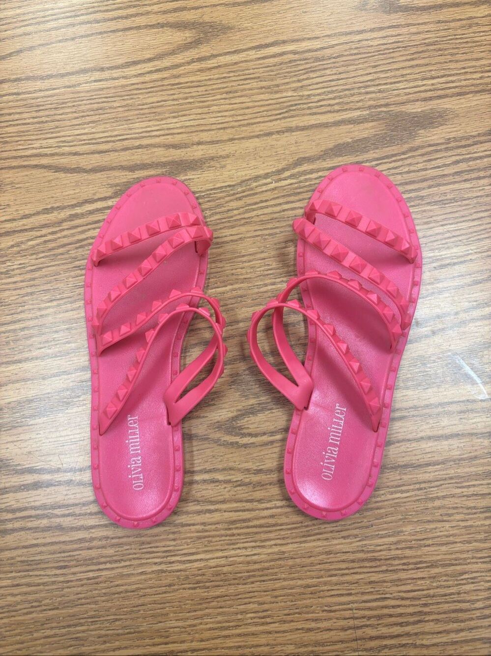 Passion pink strappy slides by Olivia Miller